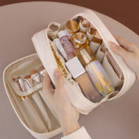 Double layer portable makeup bag