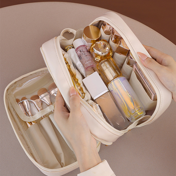 Double layer portable makeup bag