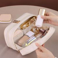 Double layer portable makeup bag