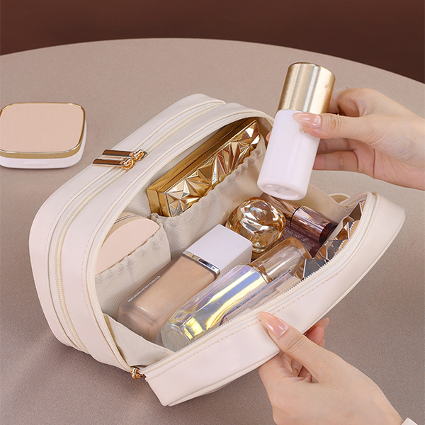 Double layer portable makeup bag