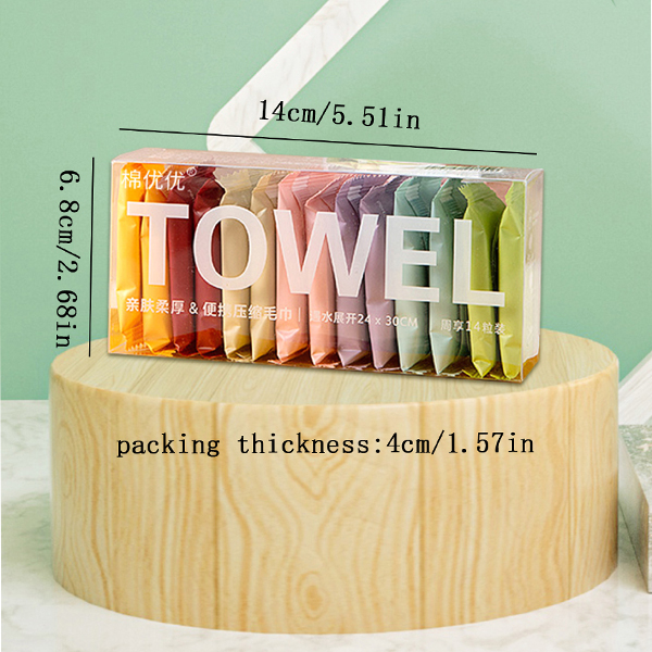 Colorful compressed towels in box