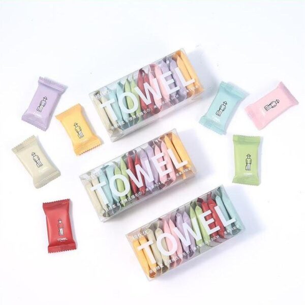 Colorful compressed towels in box